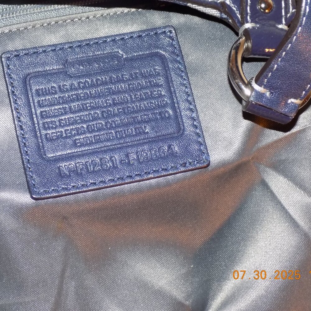 Coach Gallery Optic Signature Metallic Blue Silver Tote 19664 - Picture 8 of 8